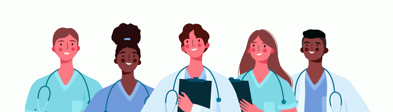 cartoon image of doctors and nurses
